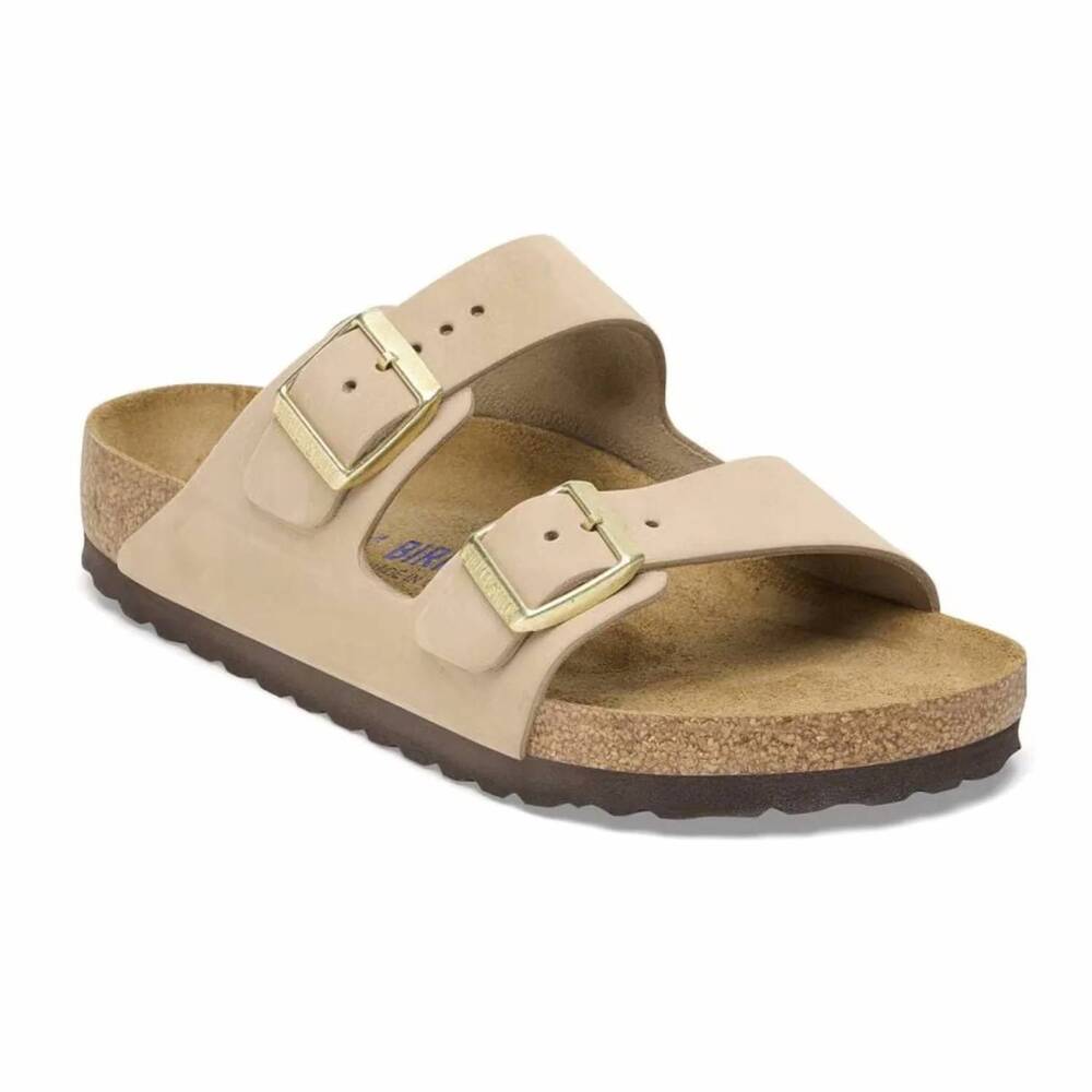 NEW BIRKENSTOCK unisex arizona soft footbed nubuck leather sandal in sandcastle